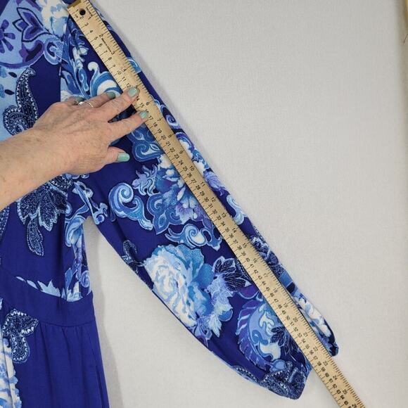 Soft Surroundings Shivani Floral Maxi Dress PL Blue Empire Waist Long Sleeve - Picture 7 of 10